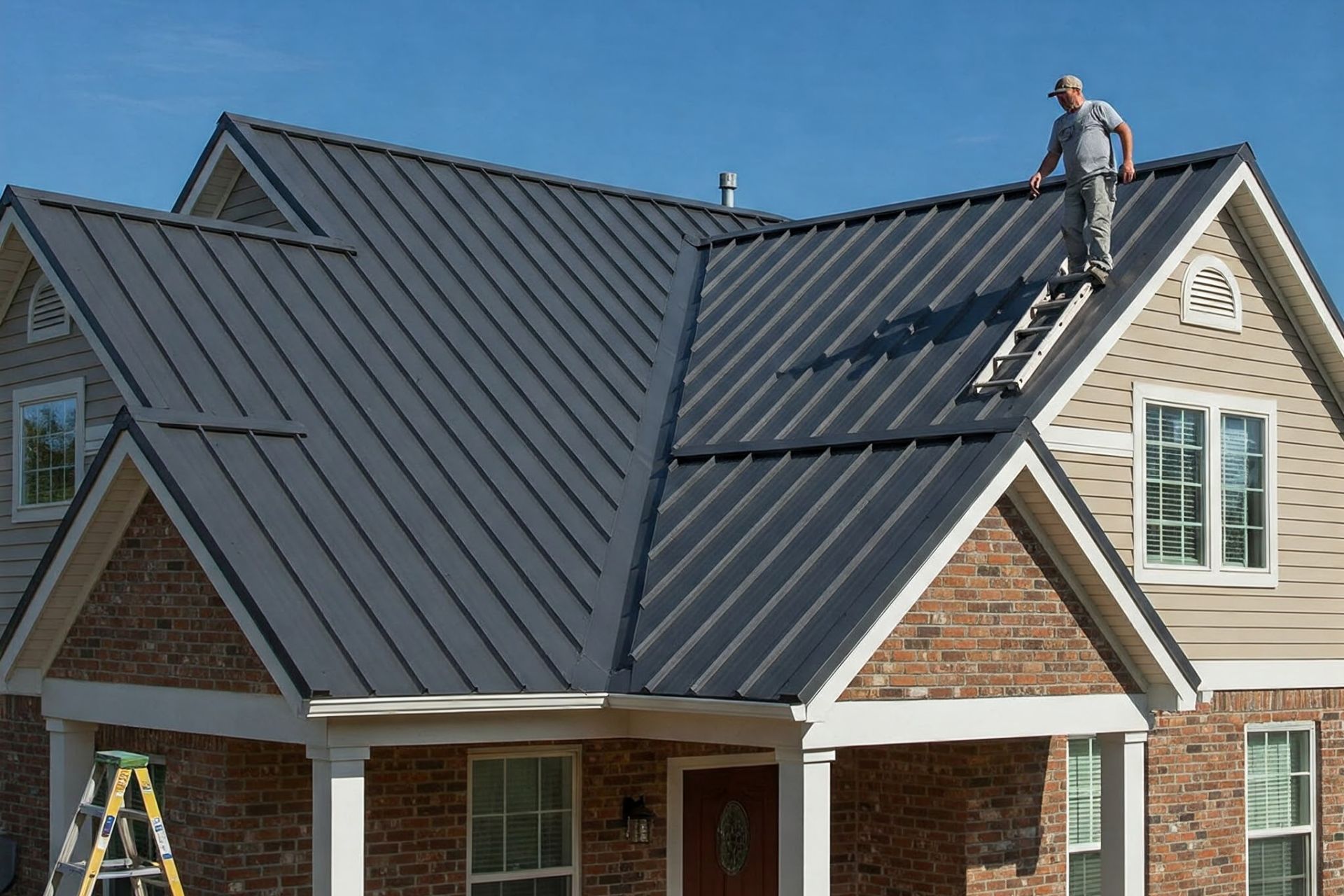 Contractor on roof of a home